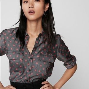Grey and pink polka dot city shirt by Express